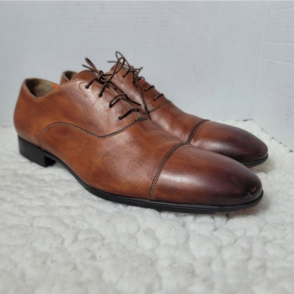 Santoni Men’s Cap Toe Oxford Dress Shoes Brown Leather US 12 D Italy.Classic